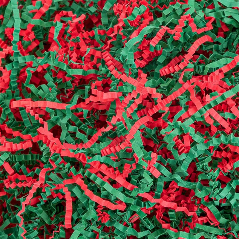 Jocomoni 1LB Christmas Crinkle Cut Paper Shred Filler, Red Green Crinkle Cut Paper Xmas Shredded Filler Raffia Paper for Gift Wrapping Craft DIY Packaging Filling Party Supply - Image 1